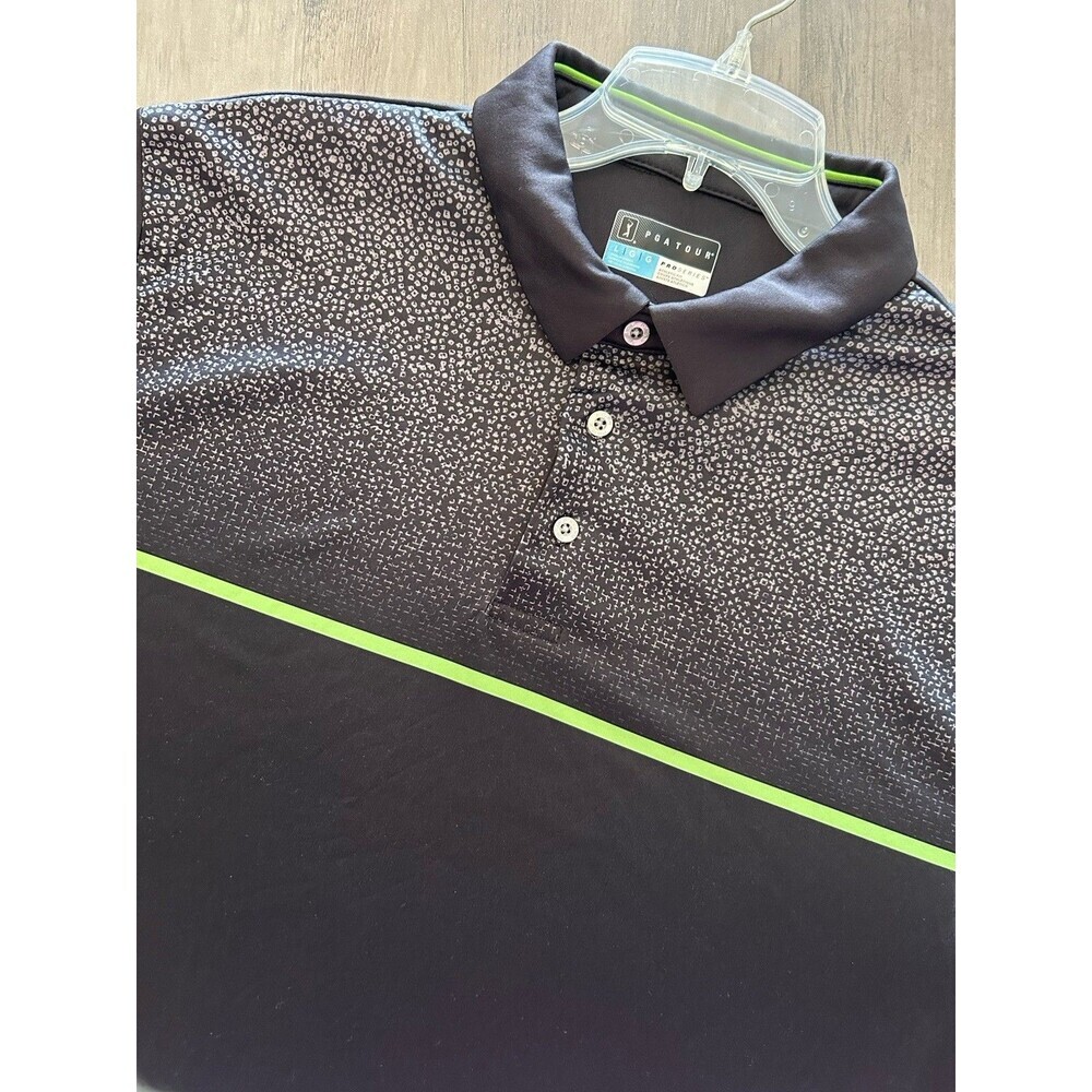 PGA TOUR Pro Series Polo Shirt Mens Large Black Golf Performance Wicking